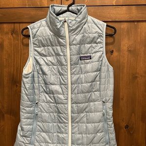 Patagonia nano puff vest, women’s small, sky blue, like new